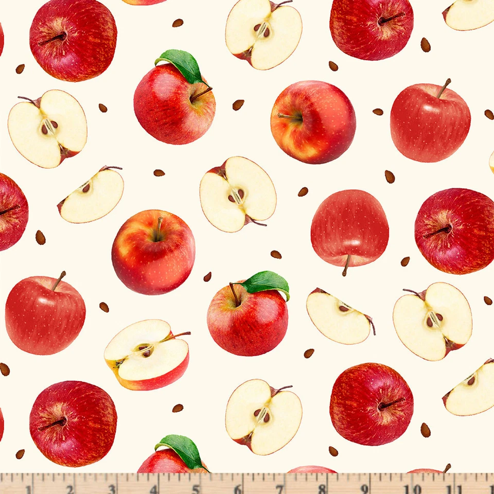 TIMELESS TREASURES Orchard Valley Cream Apples and Slices CD2865 Fabric Half Yard Continuous Cuts