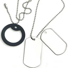 50 STAINLESS STEEL DOG TAGS, 24" S/S BALL CHAIN NECKLACES, SILENCERS REPAIR KIT