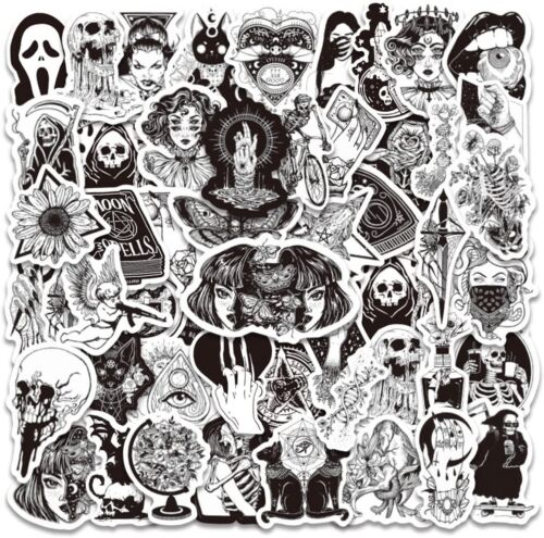50pcs Gothic P1 Punk Stickers Horror Black and White Laptop Skateboard - Picture 1 of 6