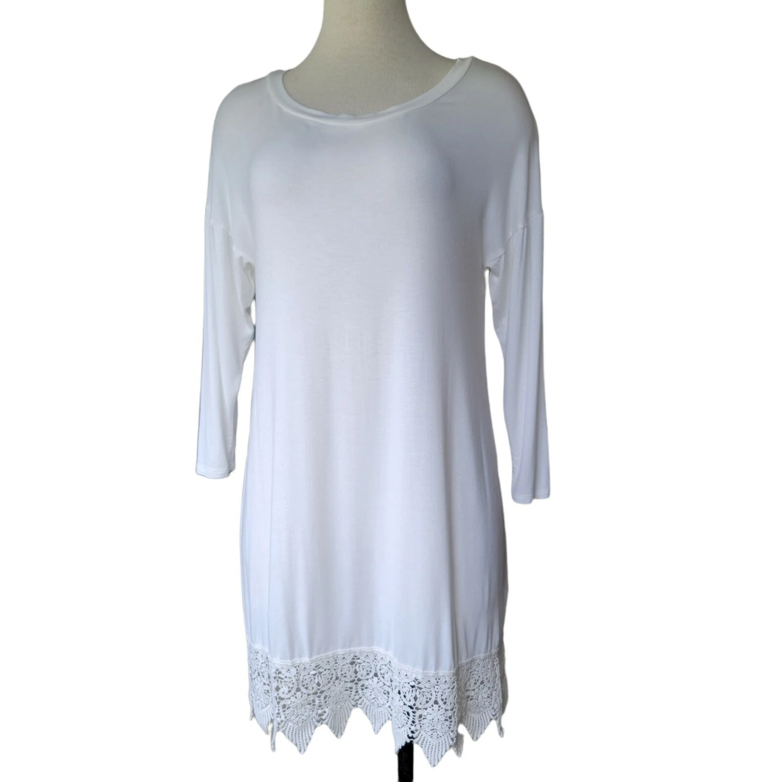 OFF WHITE Abito a tunica da donna smeraldo USA rilassato all'uncinetto orlo in pizzo bianco medio stretch