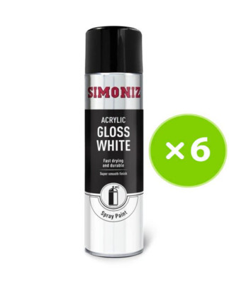 6 x Simoniz Gloss White Acryl Autolack Spray Aerosol 500 ml glatte Oberfläche