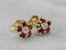 2Ct Round Cut Halo Lab Created Red Ruby Stud Earrings 14k Yellow Gold Plated