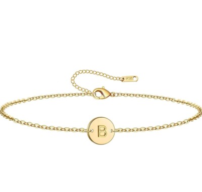 Goldtone Stainless Steel Initial Disc Anklet, Letter B Giorgio