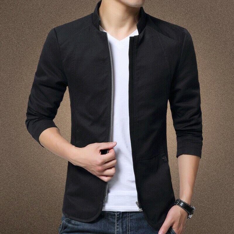Mens Stand Collar Zipper Jackets Casual Formal Classic Extra