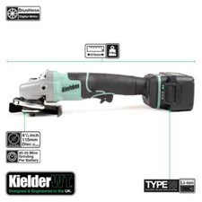 Kielder 115mm 18v TYPE18 Angle Grinder Bare KWT-013-06 with 2 x 5.0Ah Batteries