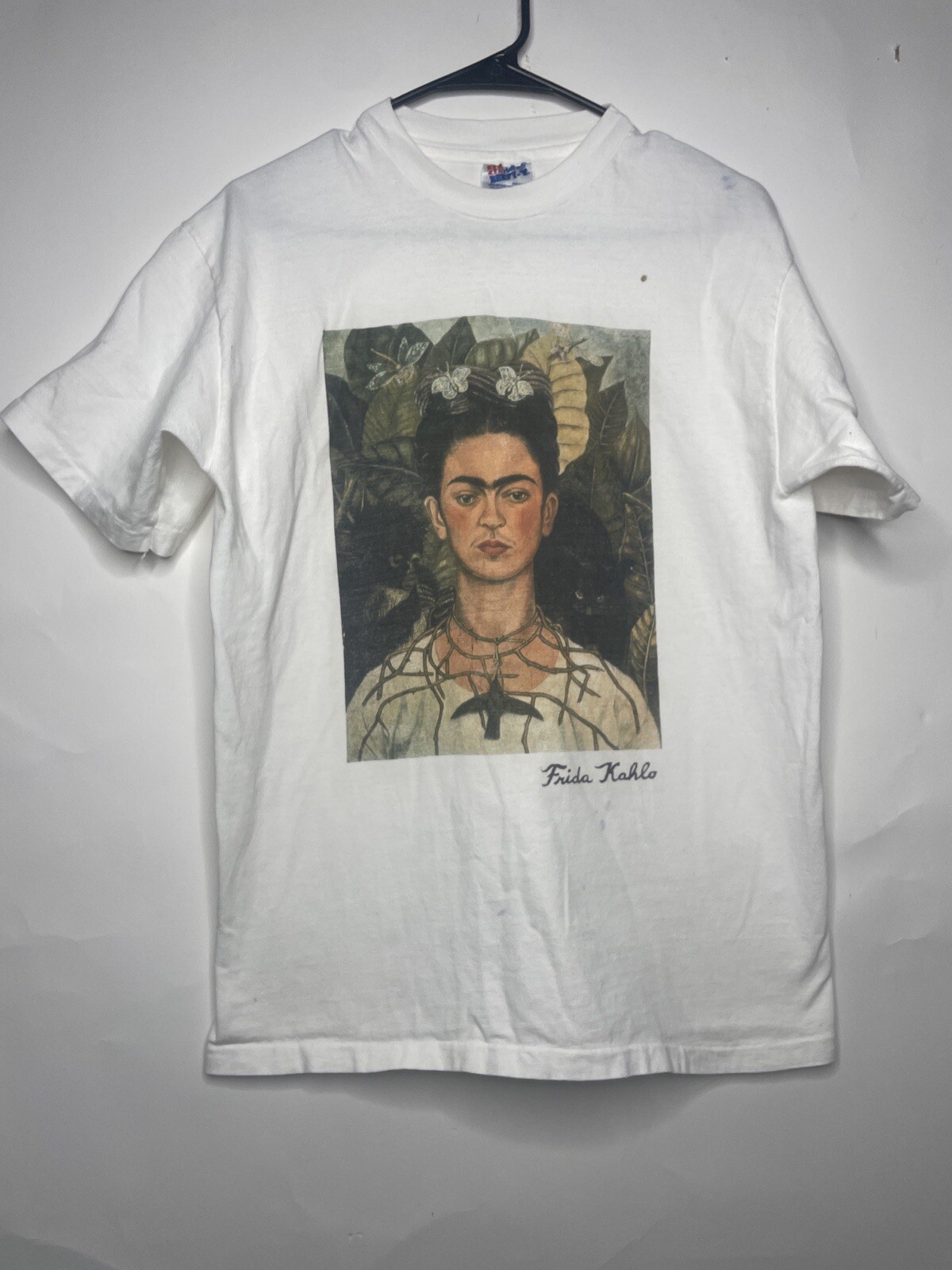 Vintage Frida Kahlo Portrait Tee Shirt Size Medium 90s White Art Dali Monet 90s
