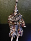 Vintage Porcelain Jester Harlequin Doll Silver Outfit
