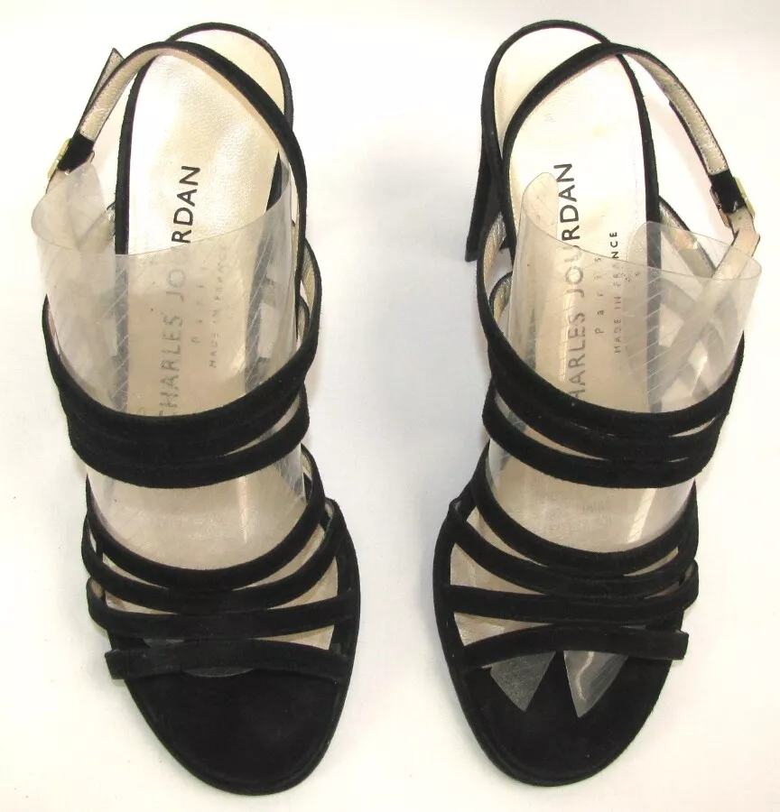 CHARLES JOURDAN Sandales talons 10 cm cuir velours noir 37 TRES BON ETAT