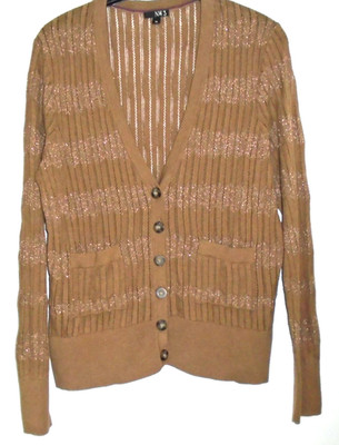 N.W.3 Hobbs Zig Zag Cardigan gold / brown pointelle cotton knit Size 14 new
