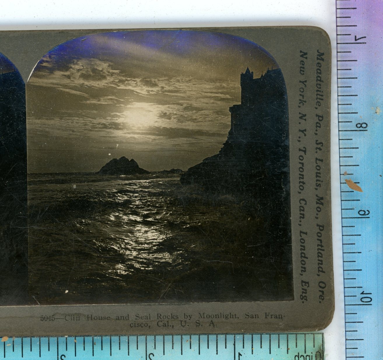 Cliff House & Seal Rocks Moonlight San Francisco CA Keystone Stereoview