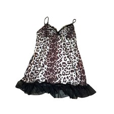 Flora Leopard Print Slip Dress Size M Black Tulle Hem Y2K Lingeriecore