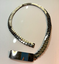 Vintage FISH SCALE SILVER METAL STRETCH BELT Small 26-30" Skinny Serpentine
