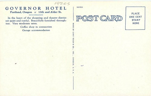 1920s Portland Oregon Governor Hotel Interior occupation Postcard 25-7927 - Picture 2 of 2