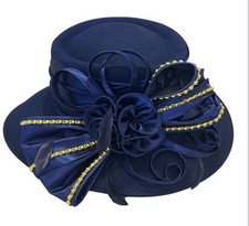 VTG Ellie Fine Hats Navy Blue Church Hat Kentucky Derby Tea Party Wedding Hat