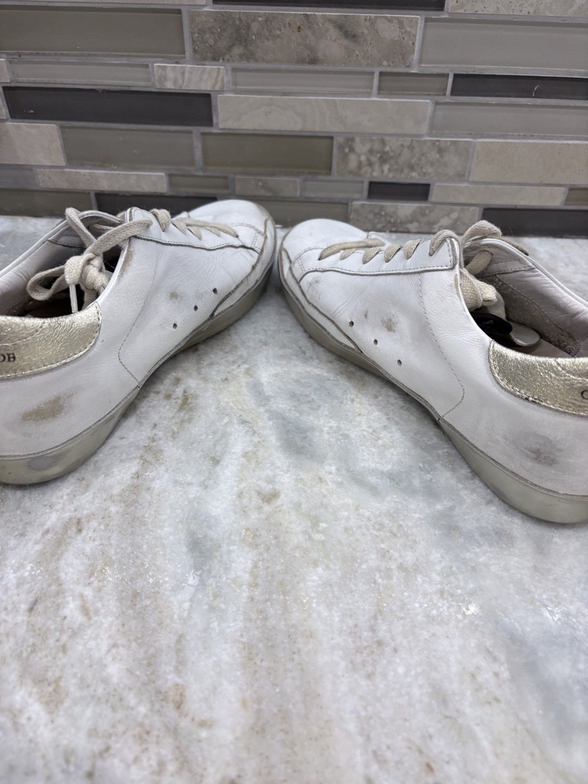 Golden Goose Sneakers White Silver Gold Super-Star Black Authentic image 8
