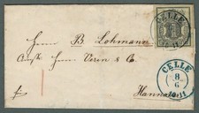 Hannover, um 1851, Celle, Faltbrief nach Hannover, rs. AKS