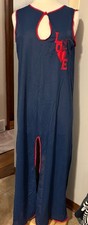 Aristocrat 1970s Dark Blue Vintage Nightgown with red "LOVE" Graphic Front Slit