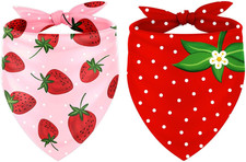 2Pcs Strawberry Dog Bandana Cute Summer Fruit Theme Triangle Pet Scarf Red