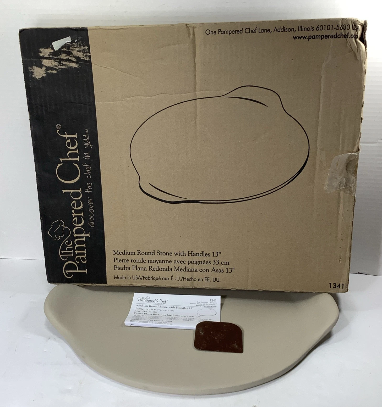 Pampered Chef Round Stone 1341 Pizza Pan Sheet 13" 13in Handles Stoneware