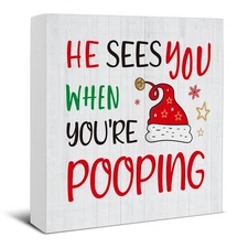 Christmas Bathroom Decorations - Funny Christmas Decor, He Sees You When You'...