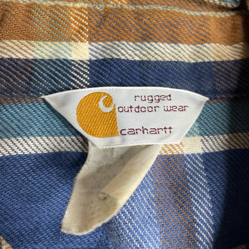 Vintage 80’s Carhartt Multicolor Plaid Flannel Button Up Shirt Made In USA M - Image 4 of 4