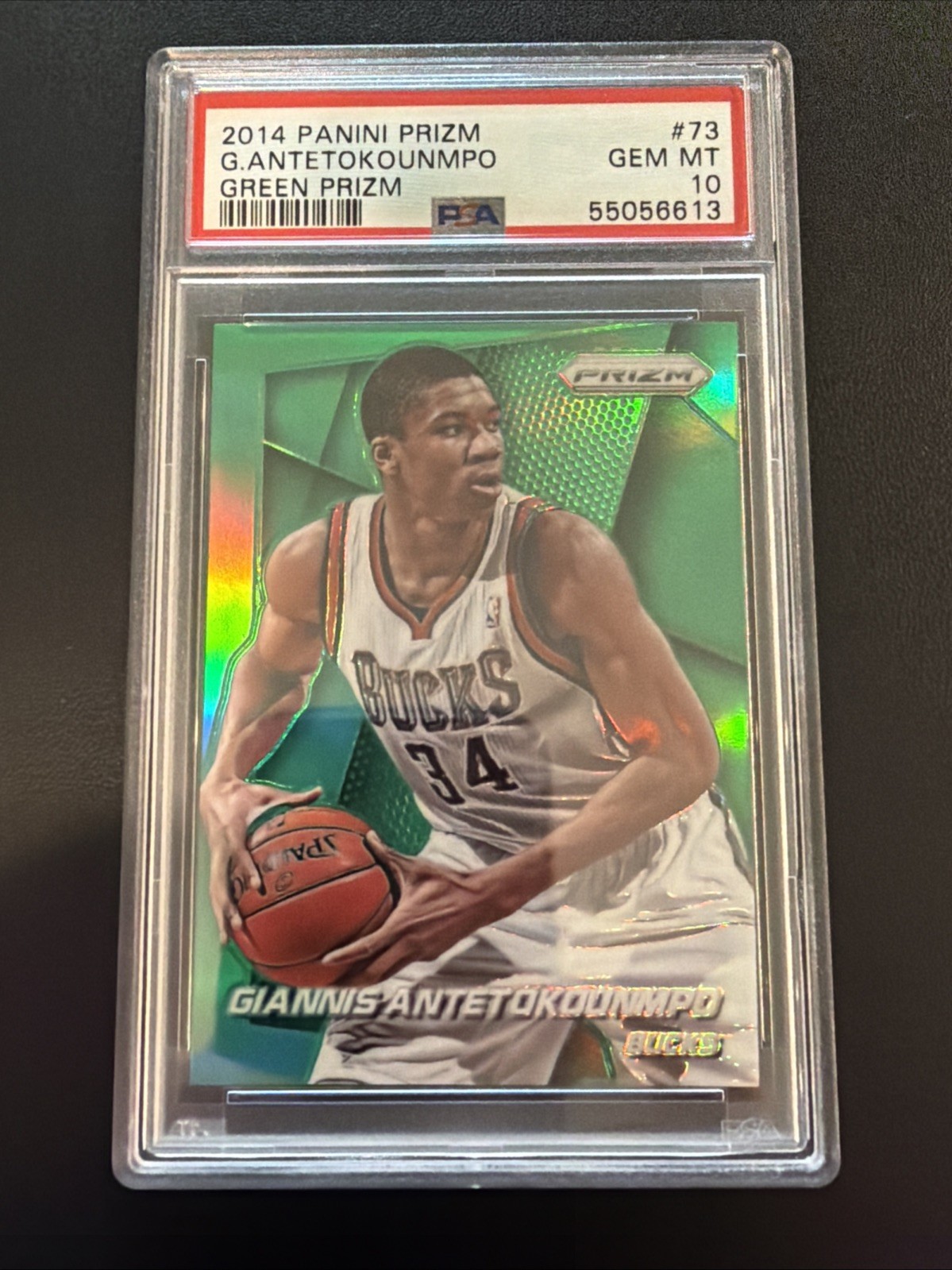 2014 Panini Prizm Giannis Antetokounmpo Green Prizm PSA 10 Bucks 73 view 1