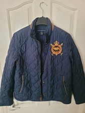 Lauren Ralph Lauren diamond Quilted Navy Jacket With Crest Logo Medium Woman's