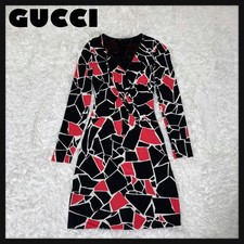 Gucci All-Over Print Dress Black White Pink Leather Piping XS