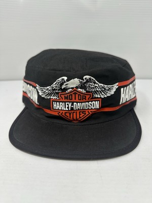 Vintage 80s Harley Davidson Black Pillbox Painter Hat Made in USA