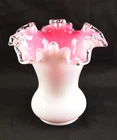 Fenton Peach Crest Vase: Hand-Blown Milk Glass with Pink Interior