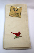 Cardinal Embroidered Cloth Napkins Set of 4 Ivory 100 Cotton Christmas Holiday
