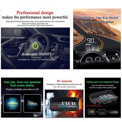 Head Up Display Auto Universale Doppio Sistema 3,5 Pollici HUD, Tachimetro OBD2 GP... - Foto 3 di 6