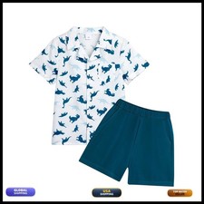 Dolxico Toddler Boy Dinosaur Button Down Shirt & Shorts Set 4-5T Blue