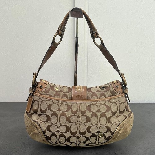 Rare COACH Soho Studs Suede Mix Shoulder Gift Present 0830b - Picture 3 of 12