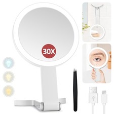 MIYADIVA Lighted Makeup Mirror, 30X Magnifying Mirror with Light and Adjustab...