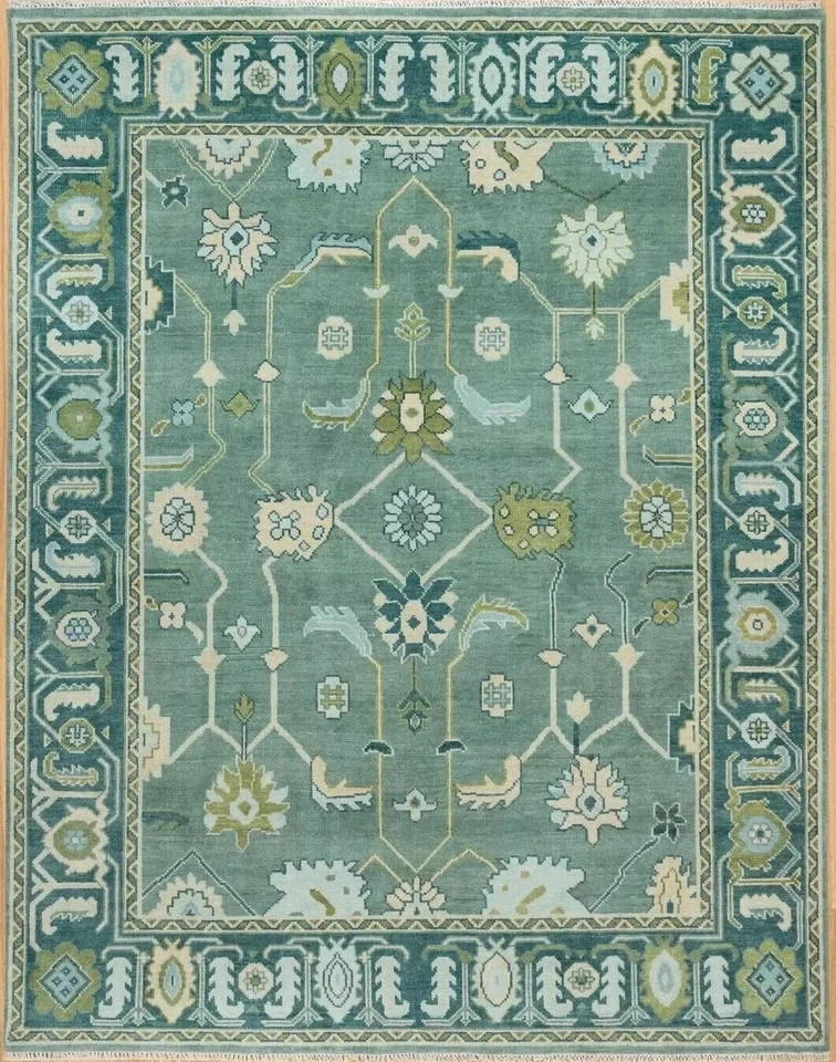 Gemini said Hand Knotted Oushak Rug Muted Teal Sage Green 9x12 Wool Area Rug