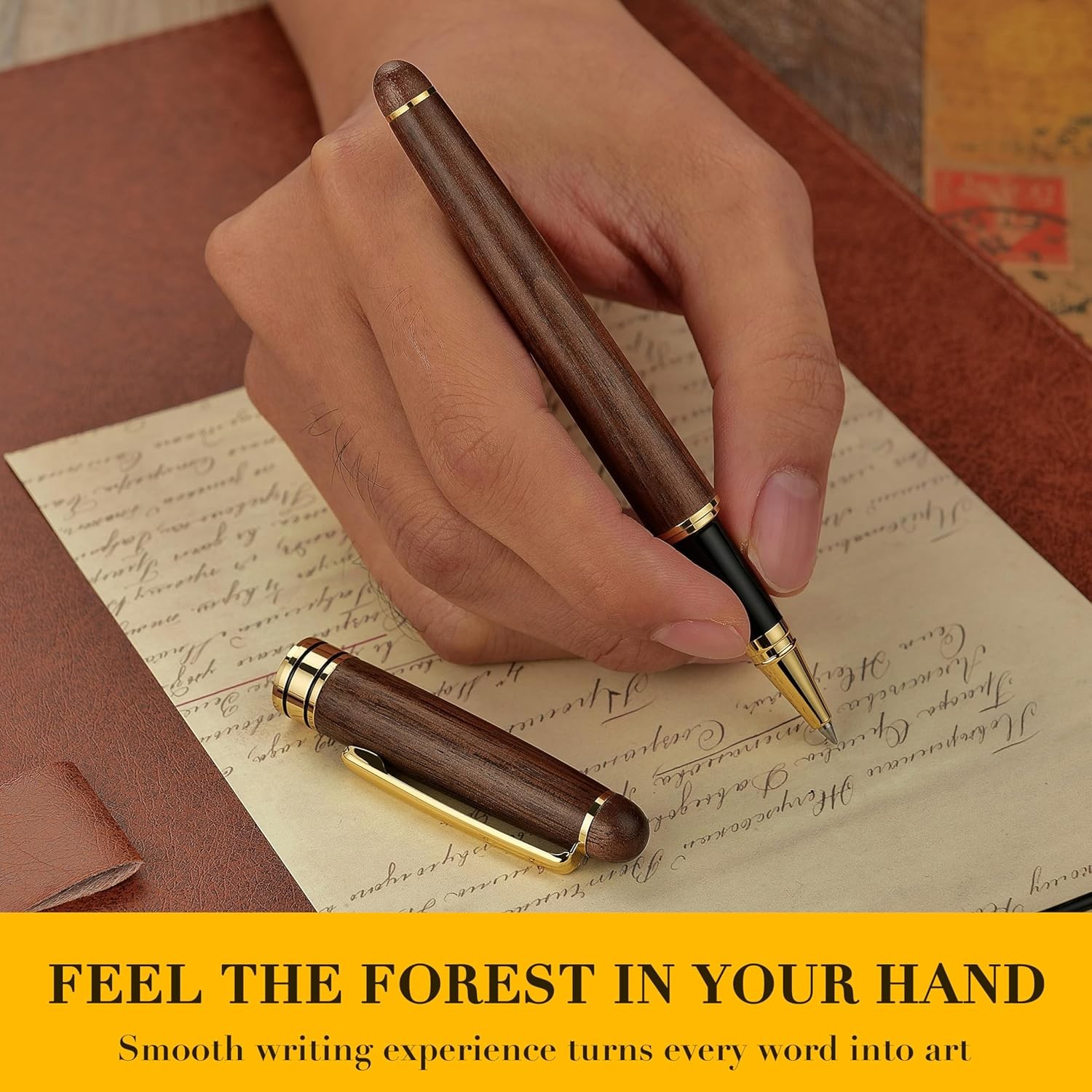 BEILUNER Luxury Wood Ballpoint Pen Writing Set,Walnut-Elegant Fancy Nice Gift Pe