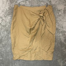 Ashley Stewart Women Linen Blend Minimalist Faux Wrap Pencil Skirt 16 NWT Tan