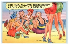 Vintage 1950s Comic Beach Scene Postcard by Tichnor Bros Lithograph