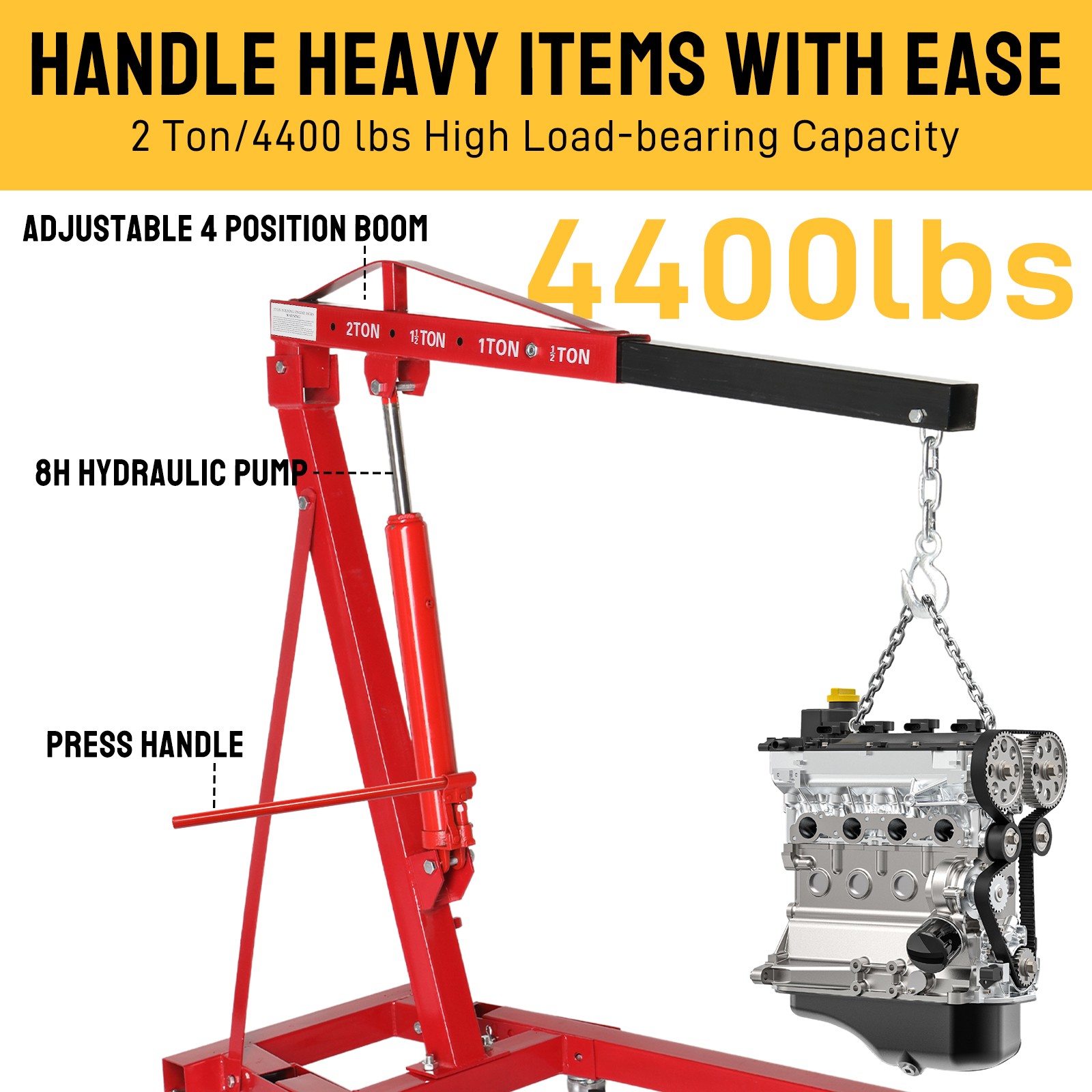 New Hot 2 TON Red 4000lb Engine Motor Hoist Cherry Picker Shop Crane Lift