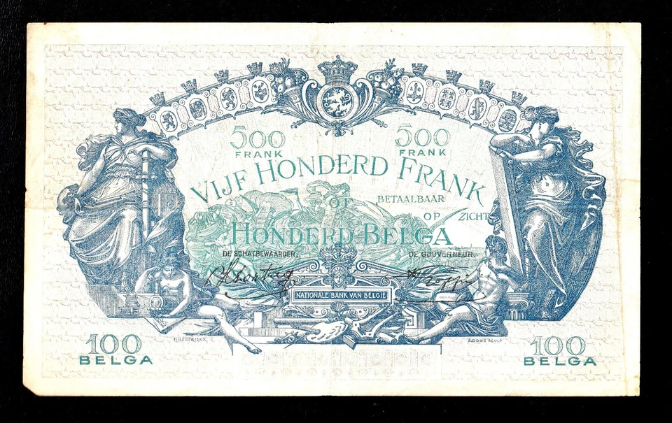 🇧🇪 BELGIUM 1942, 500 FRANCS 100 BELGAS @ LARGE SIZE , RARE NOTE !!! - Image 2 of 2