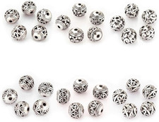 TM 10Mm 30Pcs Tibetan Silver round Hollow Spacer Charm Beads Jewelry Findings