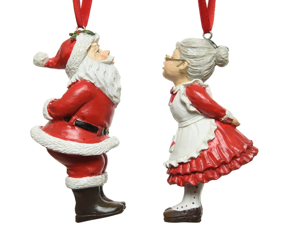 2x Christbaumschmuck Familie Claus Keramik 10cm Weihnachtsmann Weihnachtsfrau