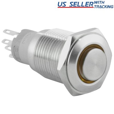 16mm Latching Push Button Power Switch Stainless Steel w/ Orange LED Waterproof