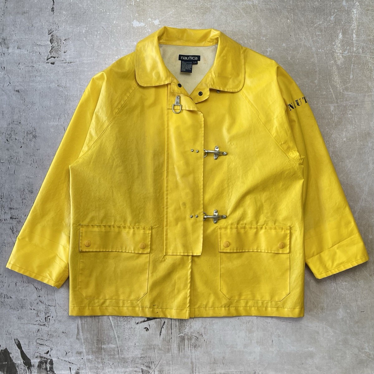 Vintage Nautica Yellow Fisherman Jacket Fireman Clasp Coat