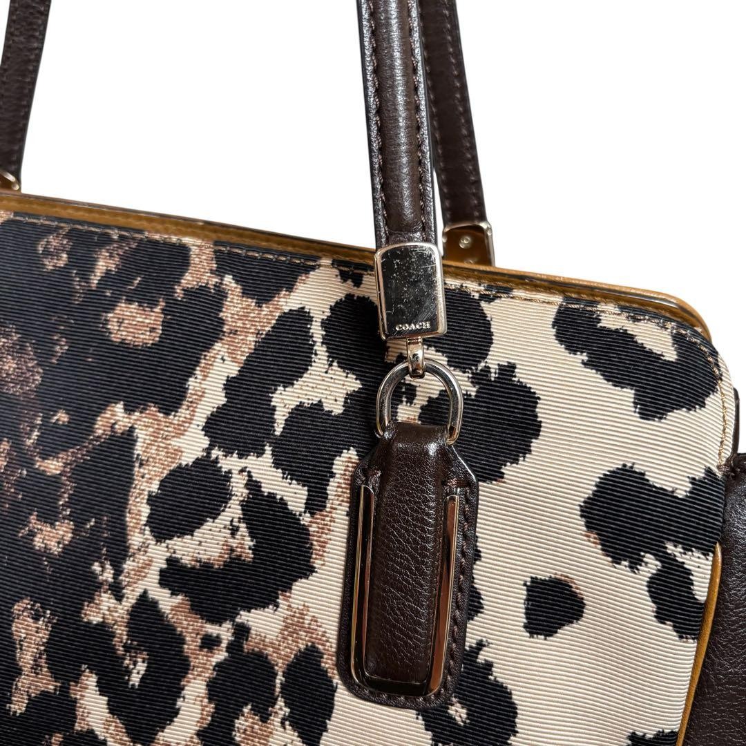 COACH Tote bag Leopard print Canvas leather Authentic From Japan image 5
