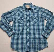 Wrangler Pearl Snap Button Up Shirt Blue Plaid Men's Western Front Pockets