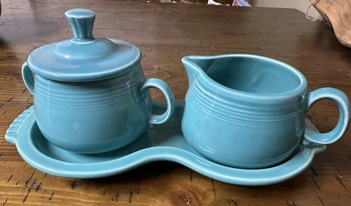 Fiestaware Turquoise Sugar & Cream Set Complete with Tray Set HLC USA
