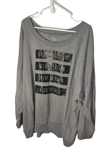 Torrid Sweatshirt Plus Sz 4 Or 4x Gray Drink Russian Wear Italian Drive German  - Picture 1 of 6