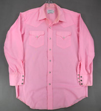 Vintage H Bar C Western Shirt Mens 16.5x33 Pink Pearl Snap California Ranch Wear